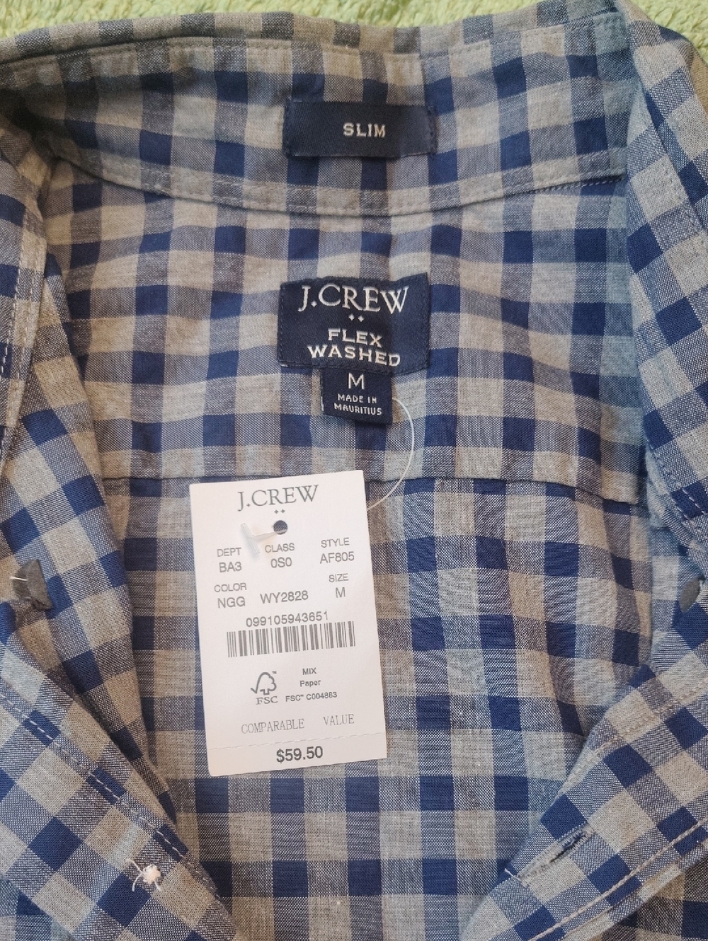 J. Crew Slim Fit Blue and Gray Check Flex-Washed Shirt